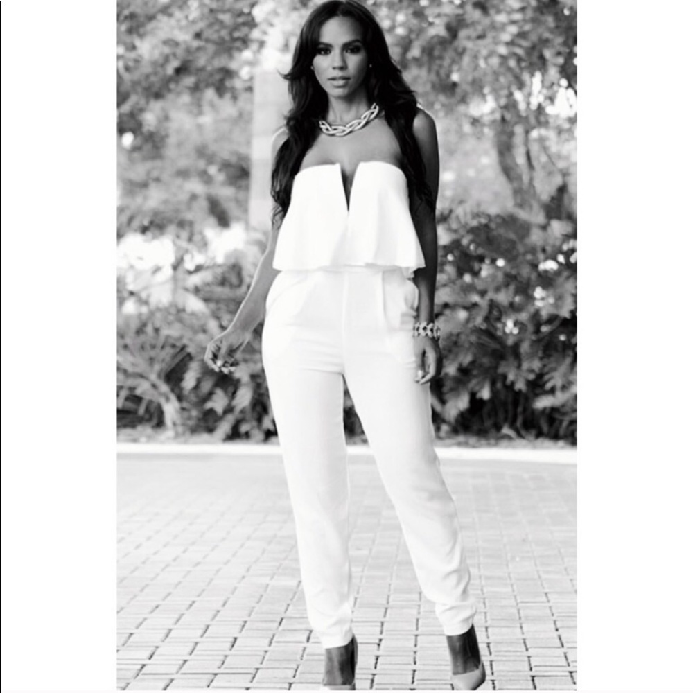 Hommage strapless white jumpsuit